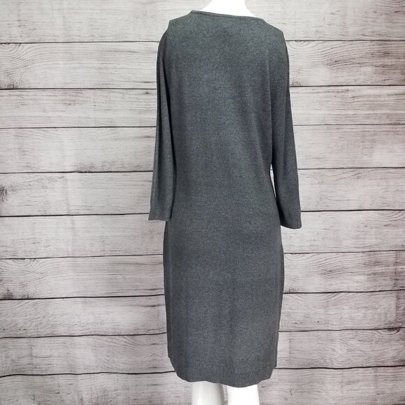 Ann Taylor M 3/4 Sleeves Knit Sweater Dress Embellished Gray - Picture 7 of 9